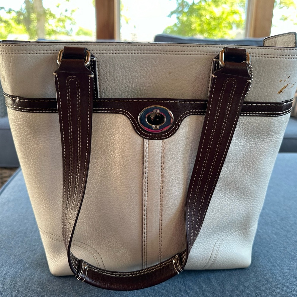 Coach white leather handbag